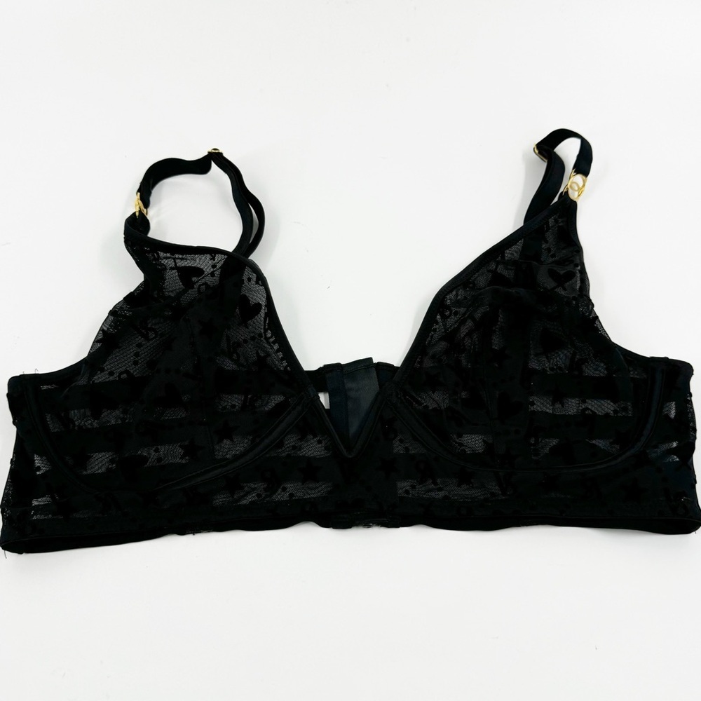 ✅ VICTORIA'S SECRET BRALETTE IN BLACK SIZE X-LARGE SHEER LOGO/STAR STRAPPY‎ BACK